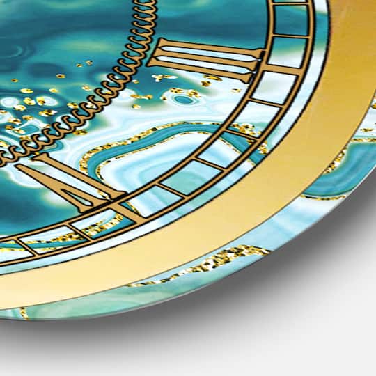 Designart 'Ocean Blue Golden Marble Modern Wall Clock